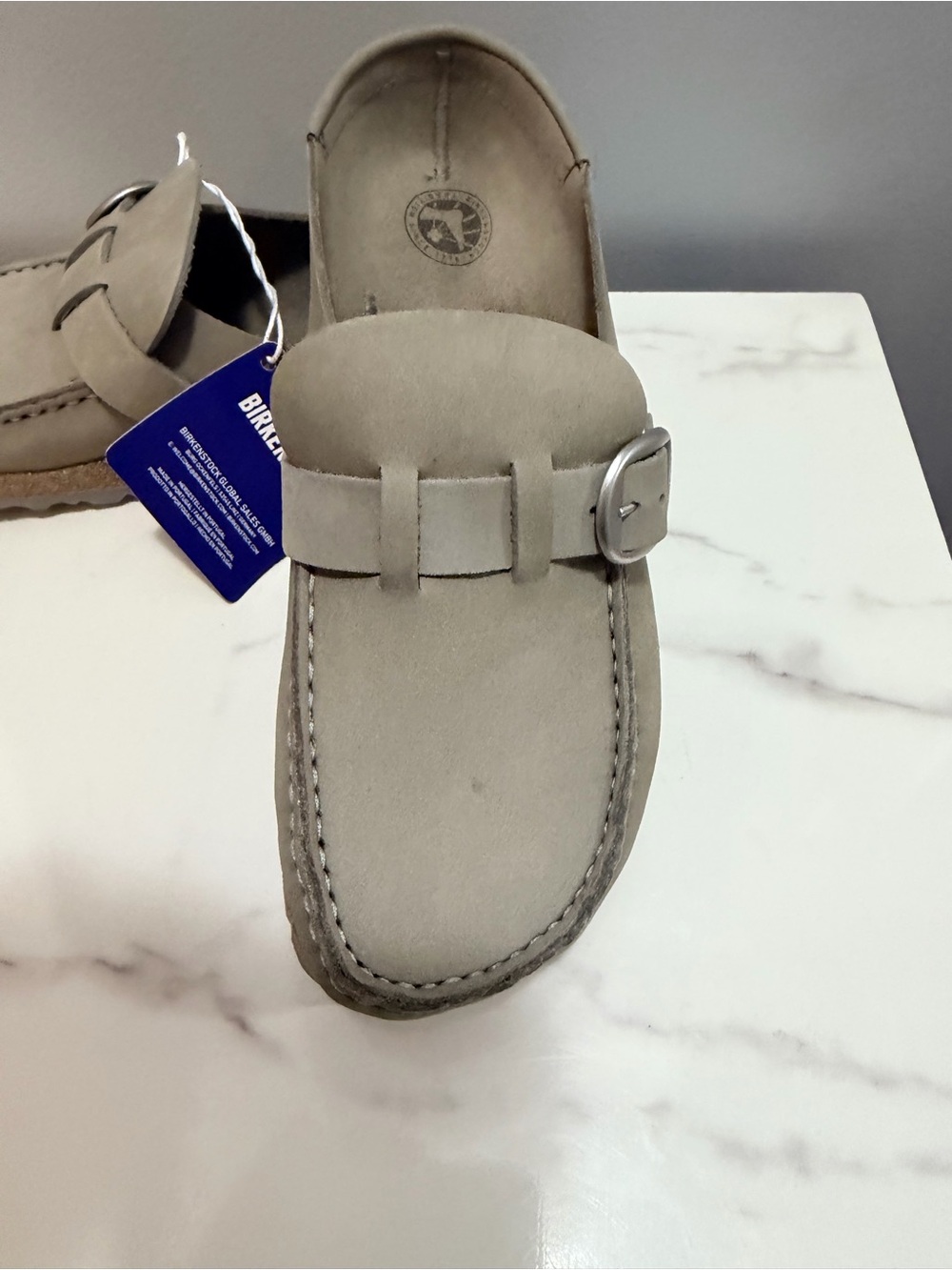 Birkenstock Neutral Taupe Suede Slip-On Buckley clog 37/6 - Picture 2 of 8